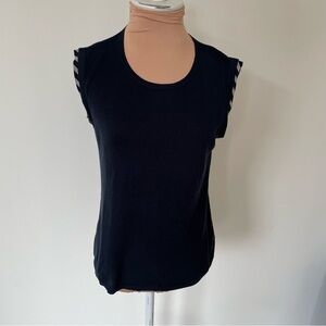 MaxMara Navy Blue Cotton Silk Striped Sleeveless Knit Top EUC Size Small